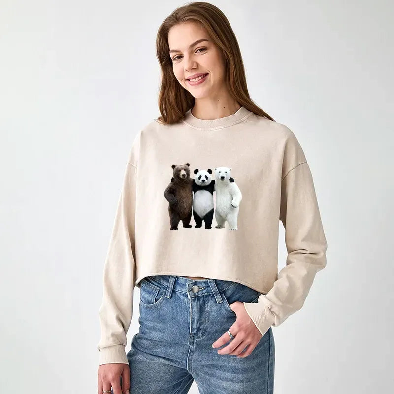 Japanese Style Washed Crop Sweatshirt for Women