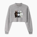 Kyoto-Lion Three Bears Stand Together Washed Crop Sweatshirt