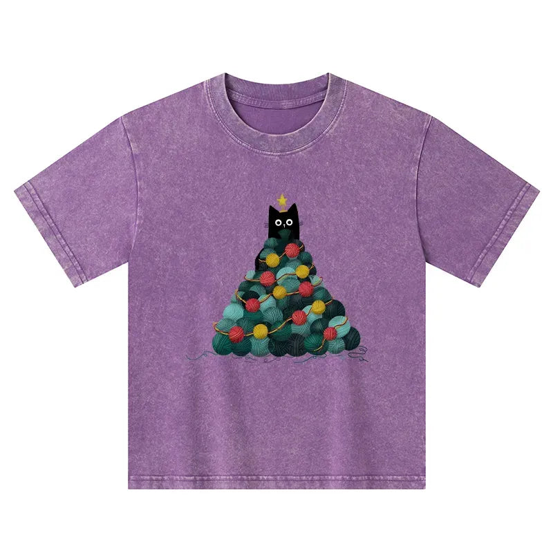 Japanese Cat Christmas Tree Kids T-Shirt