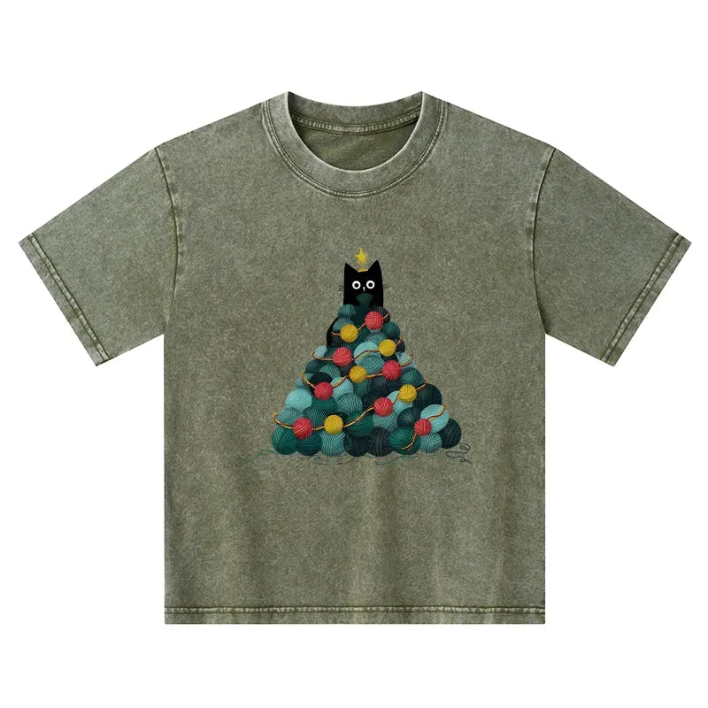 Japanese Cat Christmas Tree Kids T-Shirt