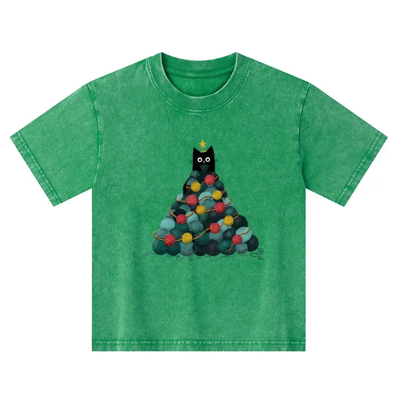 Japanese Cat Christmas Tree Kids T-Shirt