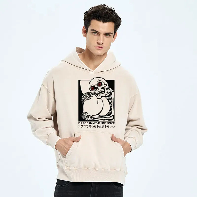 Kyoto-Lion I'll Be Danned If I Die Sober Washed Hoodie
