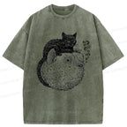 Black Cat Pufferfish T-Shirt for Gift Idea