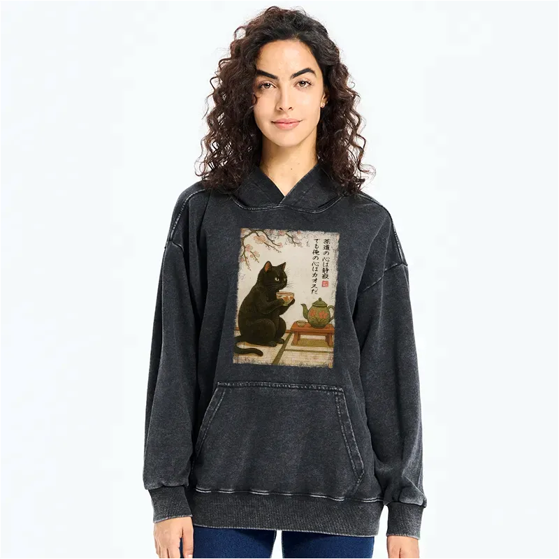 Japanese Black Cat Hoodie for Daily Wear