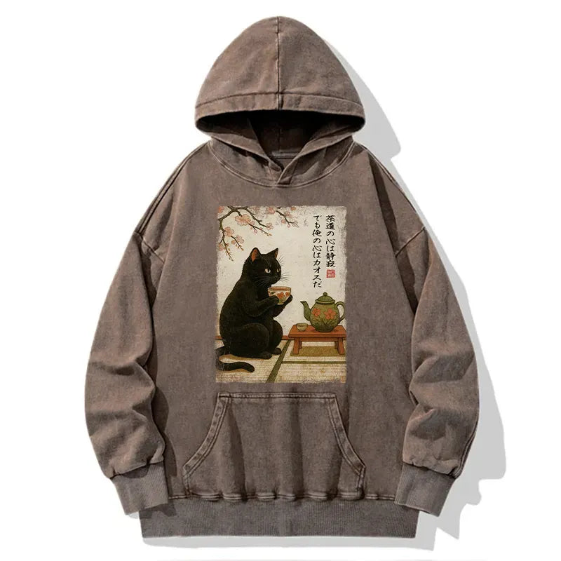 Japanese Black Cat Hoodie for Daily Wear