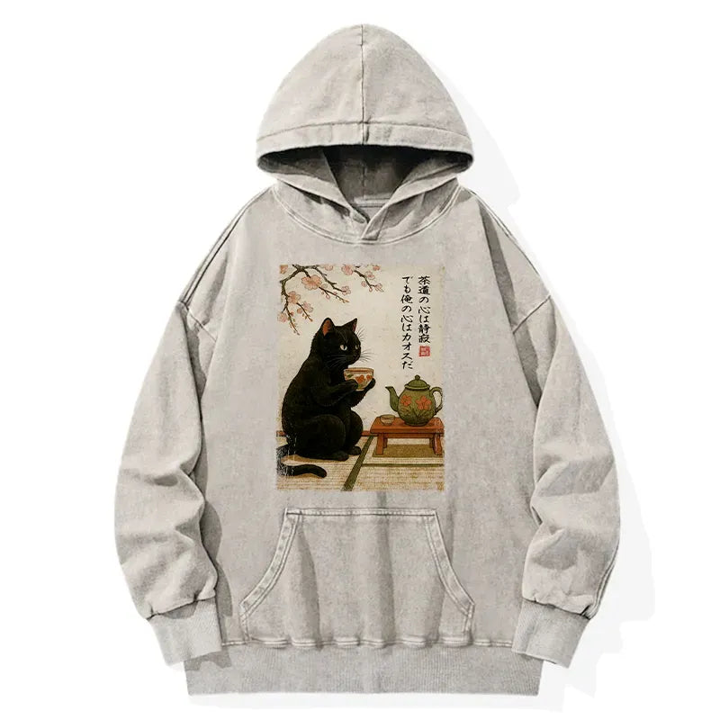Japanese Black Cat Hoodie for Daily Wear