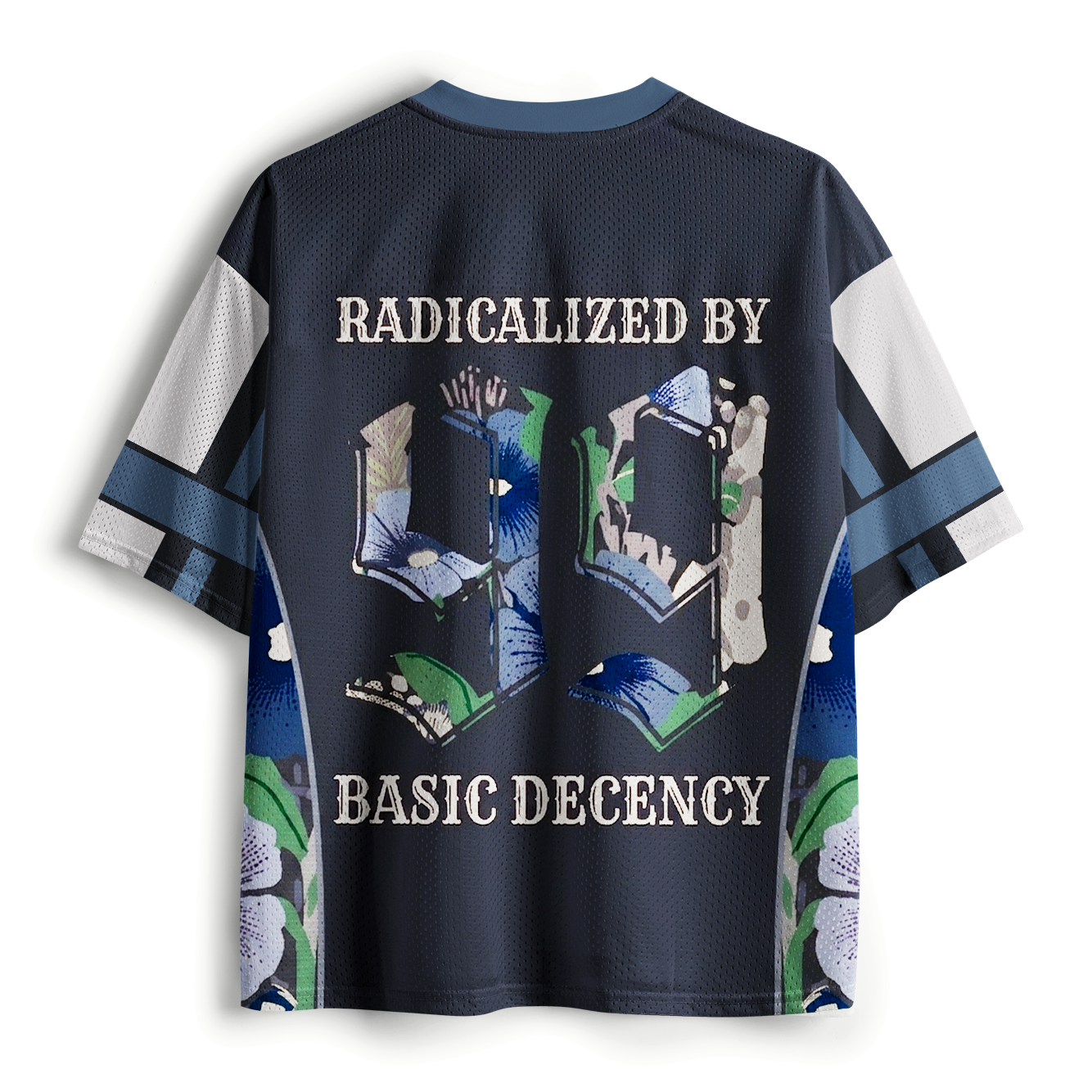Kyoto-Lion Radicalized By Basic Decency Blue Floral Mesh Jersey