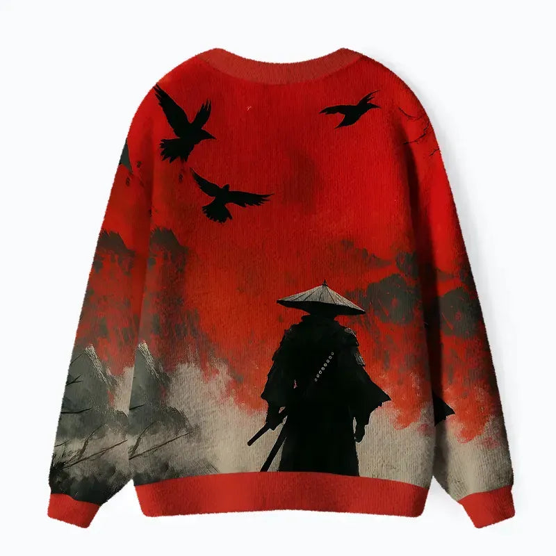 Kyoto-Lion Blood Night Samurai Ugly Cardigan Sweater