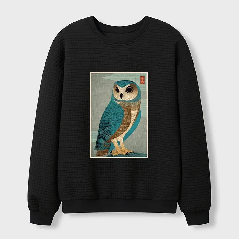 Vintage Owl Woodblock Sweatshirt for Women
