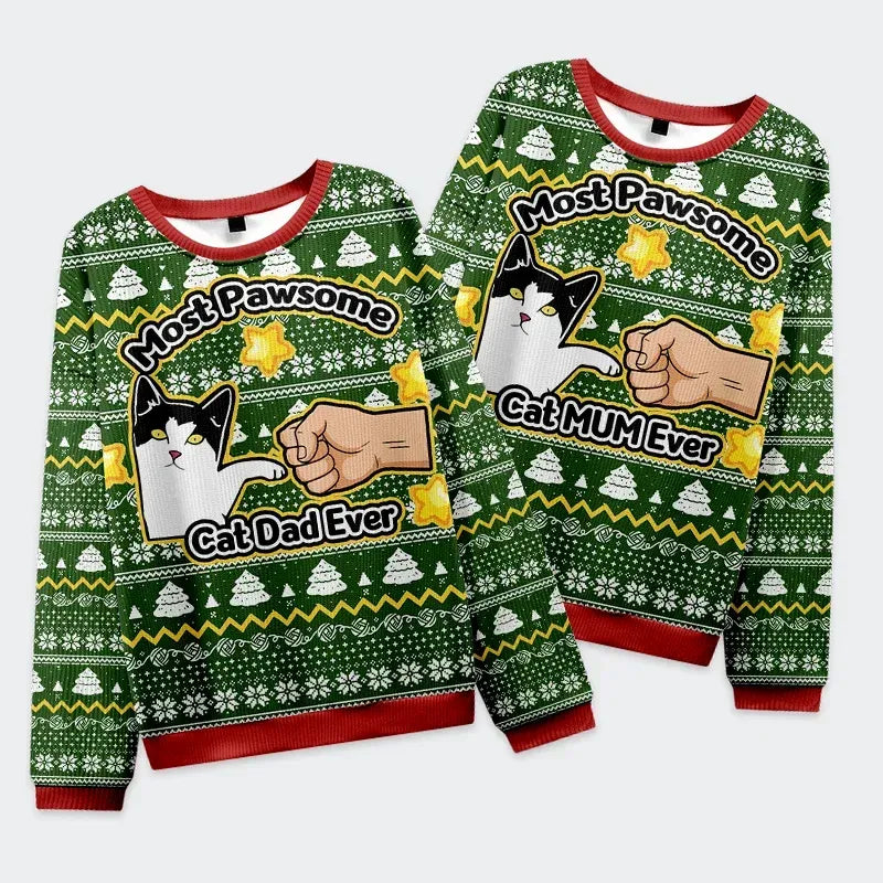 cat mom dad christmas sweatshirt gift