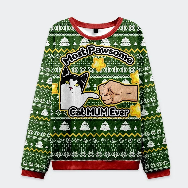 Kyoto-Lion Funny Cat Mom And Dad Christmas Ugly Sweatshirt