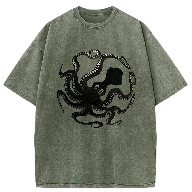 Kyoto-Lion Octopus Surrounds Washed T-Shirt