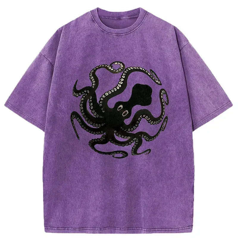 Kyoto-Lion Octopus Surrounds Washed T-Shirt