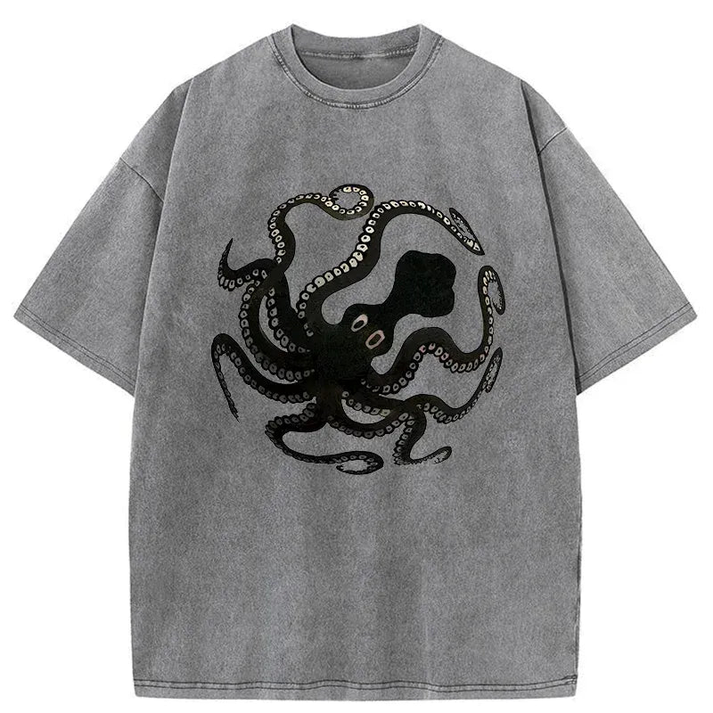 Kyoto-Lion Octopus Surrounds Washed T-Shirt