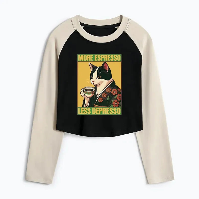 Tuxedo Cat Coffee Raglan Tee for Her