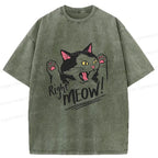 Kyoto-Lion Right Meow Funny Washed T-Shirt