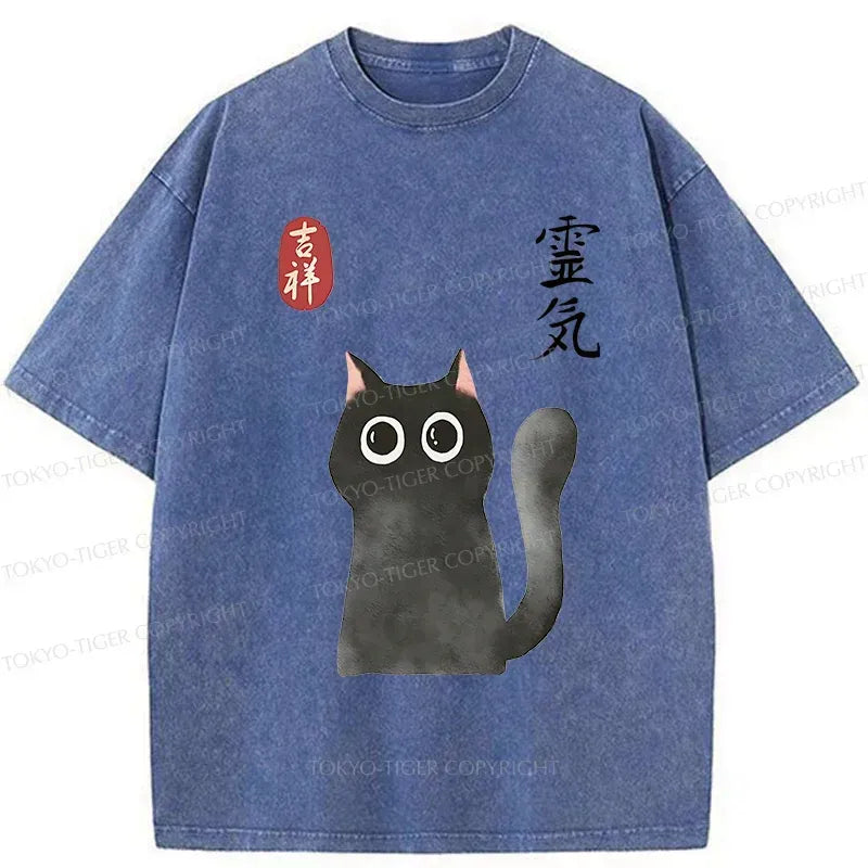 Kyoto-Lion A Mystical Black Cat Me Washed T-Shirt