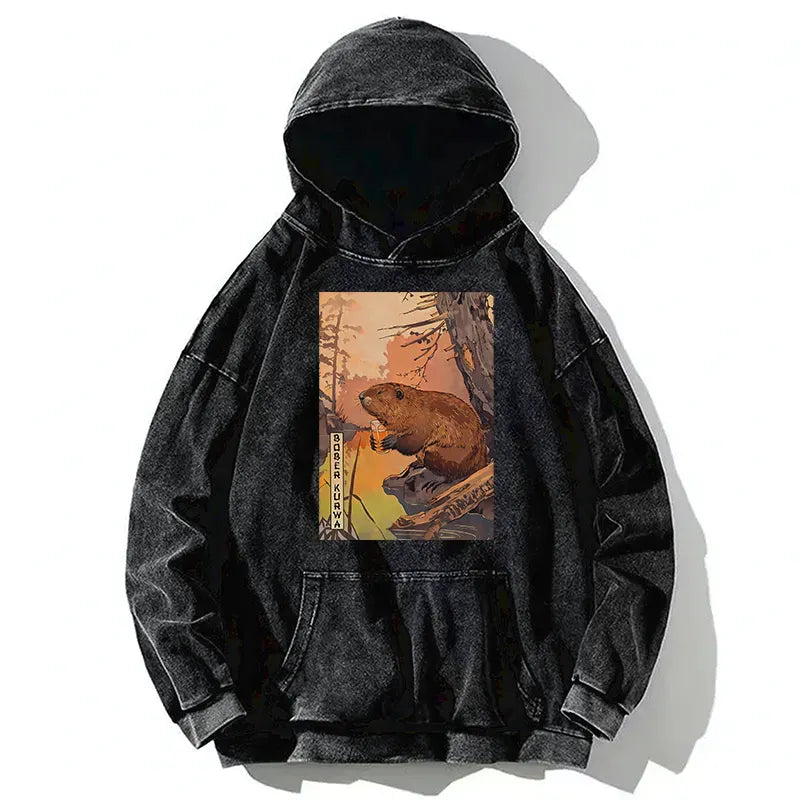 Kyoto-Lion Beaver By The River Washed Hoodie