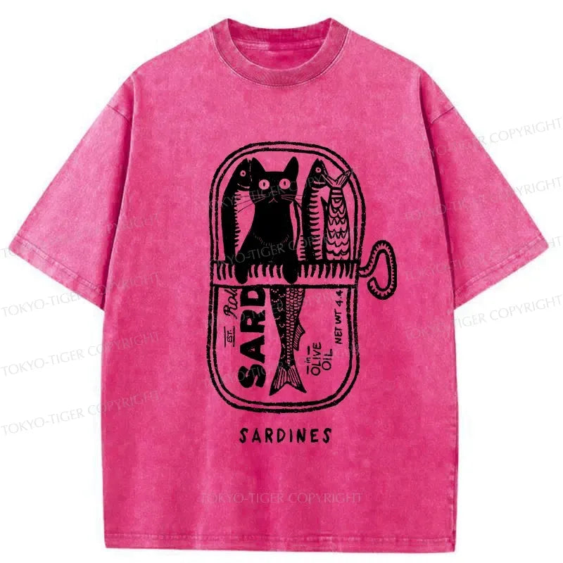 Kyoto-Lion Cat Hiding In A Sardine Can Washed T-Shirt