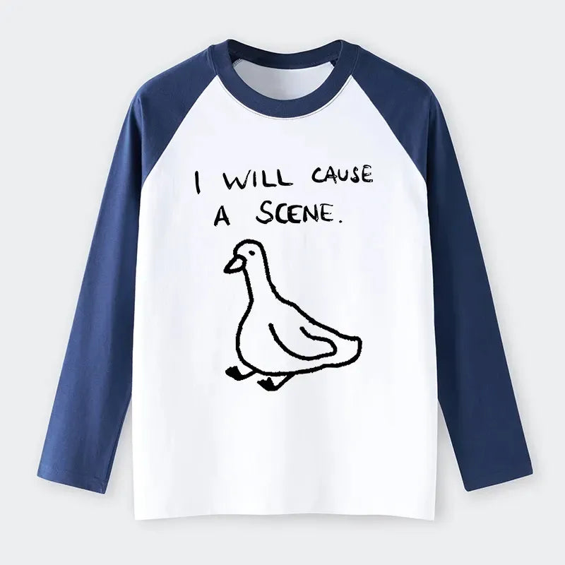 Kyoto-Lion Stupid Goose Funny Japan Retro Raglan Long Sleeve T-shirt
