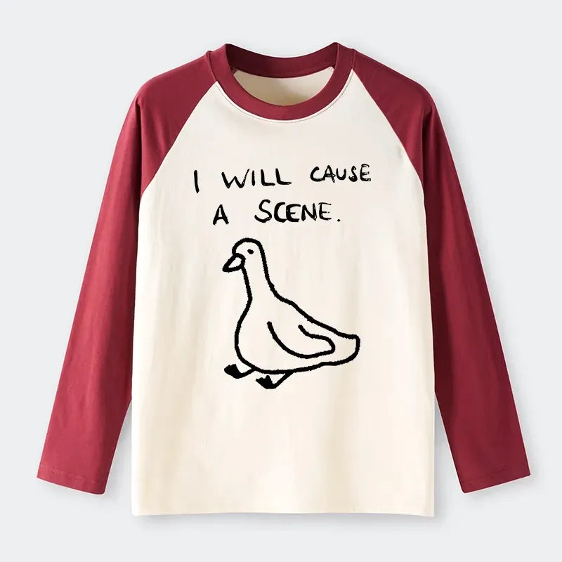 Kyoto-Lion Stupid Goose Funny Japan Retro Raglan Long Sleeve T-shirt