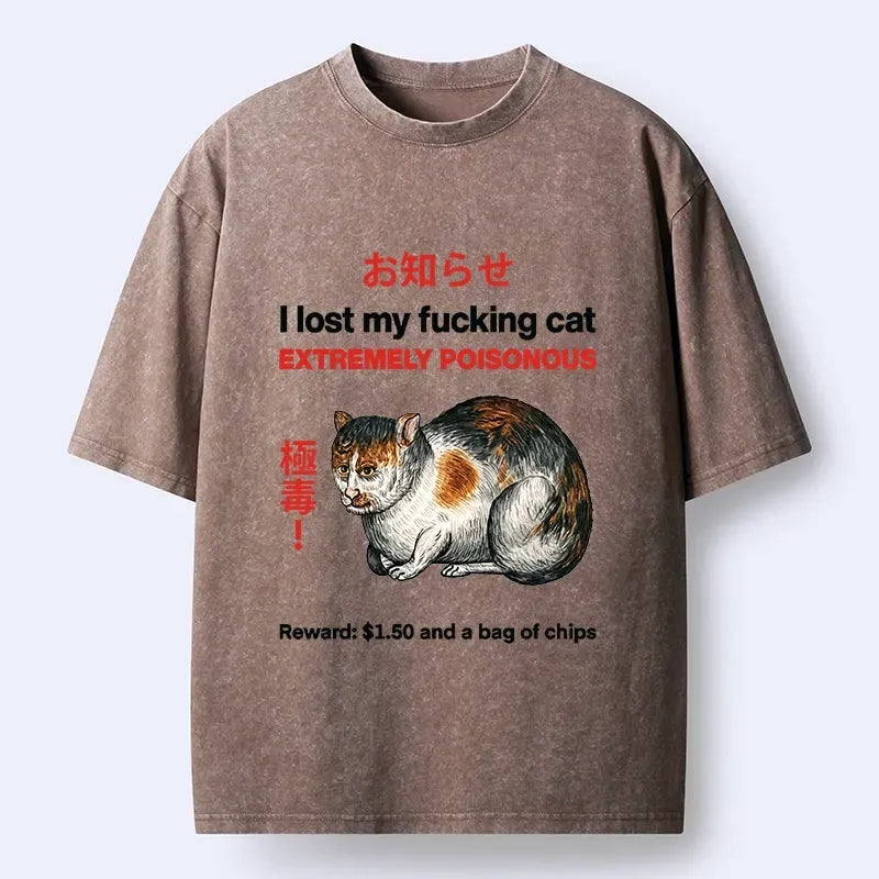 Funny Missing Cat Washed T-Shirt