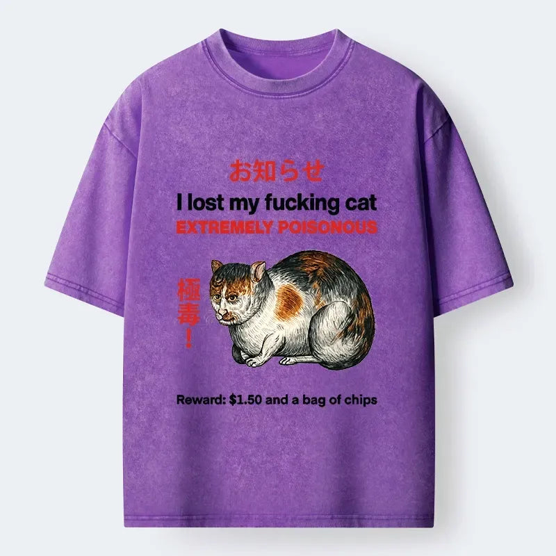 Funny Missing Cat Washed T-Shirt