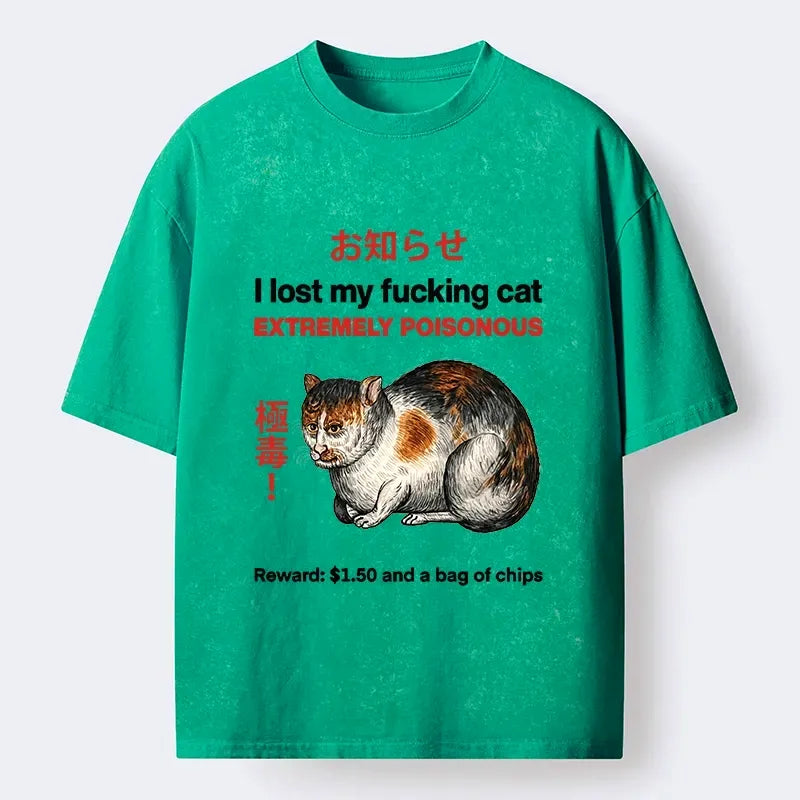 Funny Missing Cat Washed T-Shirt