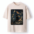 Kyoto-Lion Black Cat And Koi Fish Washed T-Shirt