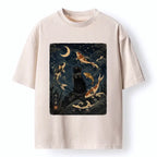 Kyoto-Lion Black Cat And Koi Fish Washed T-Shirt