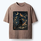 Kyoto-Lion Black Cat And Koi Fish Washed T-Shirt