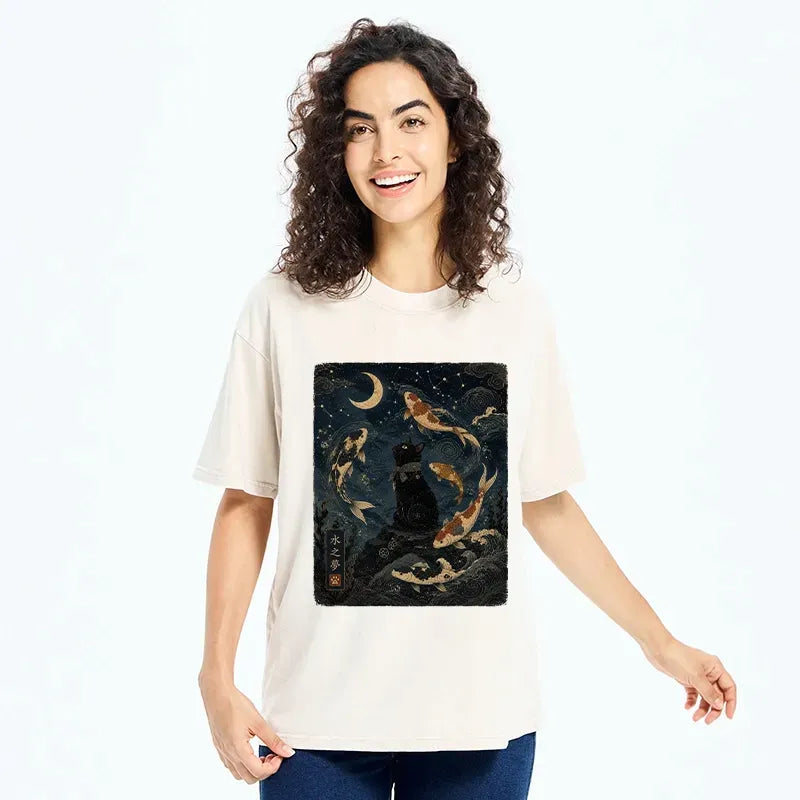 Japanese Vintage Black Cat T-Shirt