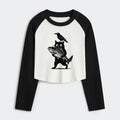 Kyoto-Lion Black Animals Funny Women's Crop Raglan T-Shirt
