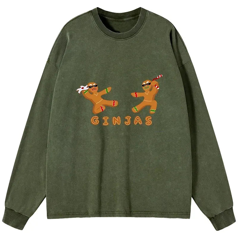 Kyoto-Lion Gingerbread Ninja Washed Long Sleeve T-Shirt