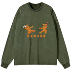 Kyoto-Lion Gingerbread Ninja Washed Long Sleeve T-Shirt
