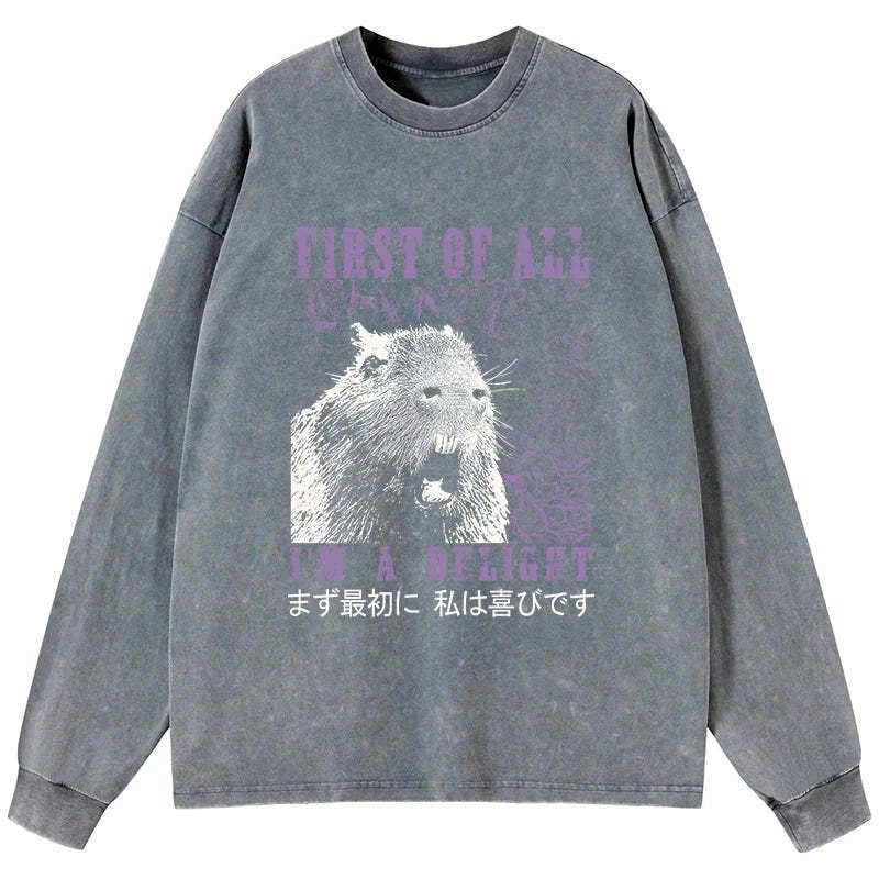 Kyoto-Lion First Of All I'm A Delight Washed Long Sleeve T-Shirt