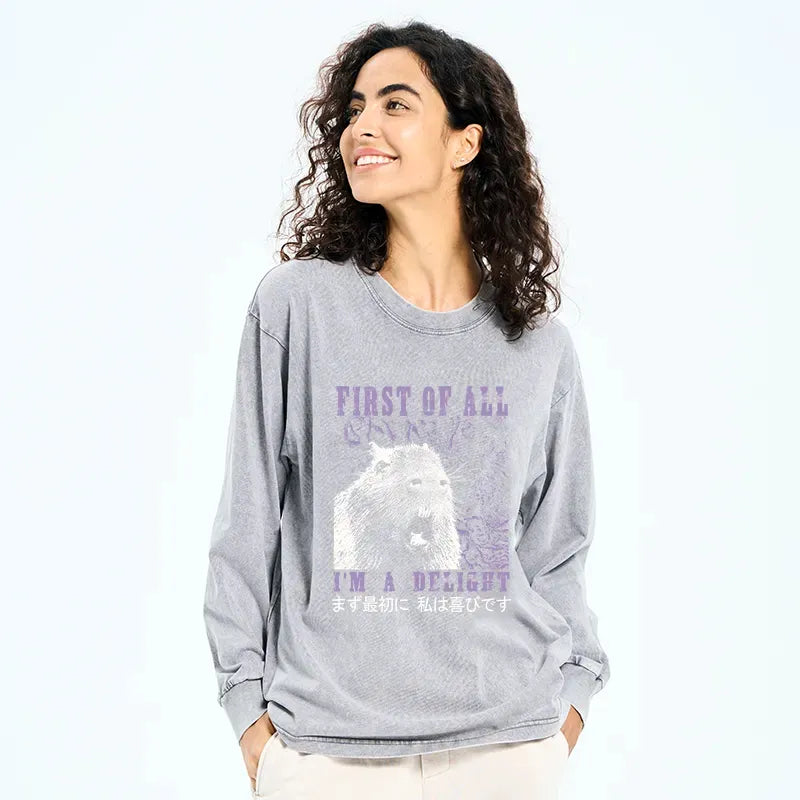 Kyoto-Lion First Of All I'm A Delight Washed Long Sleeve T-Shirt