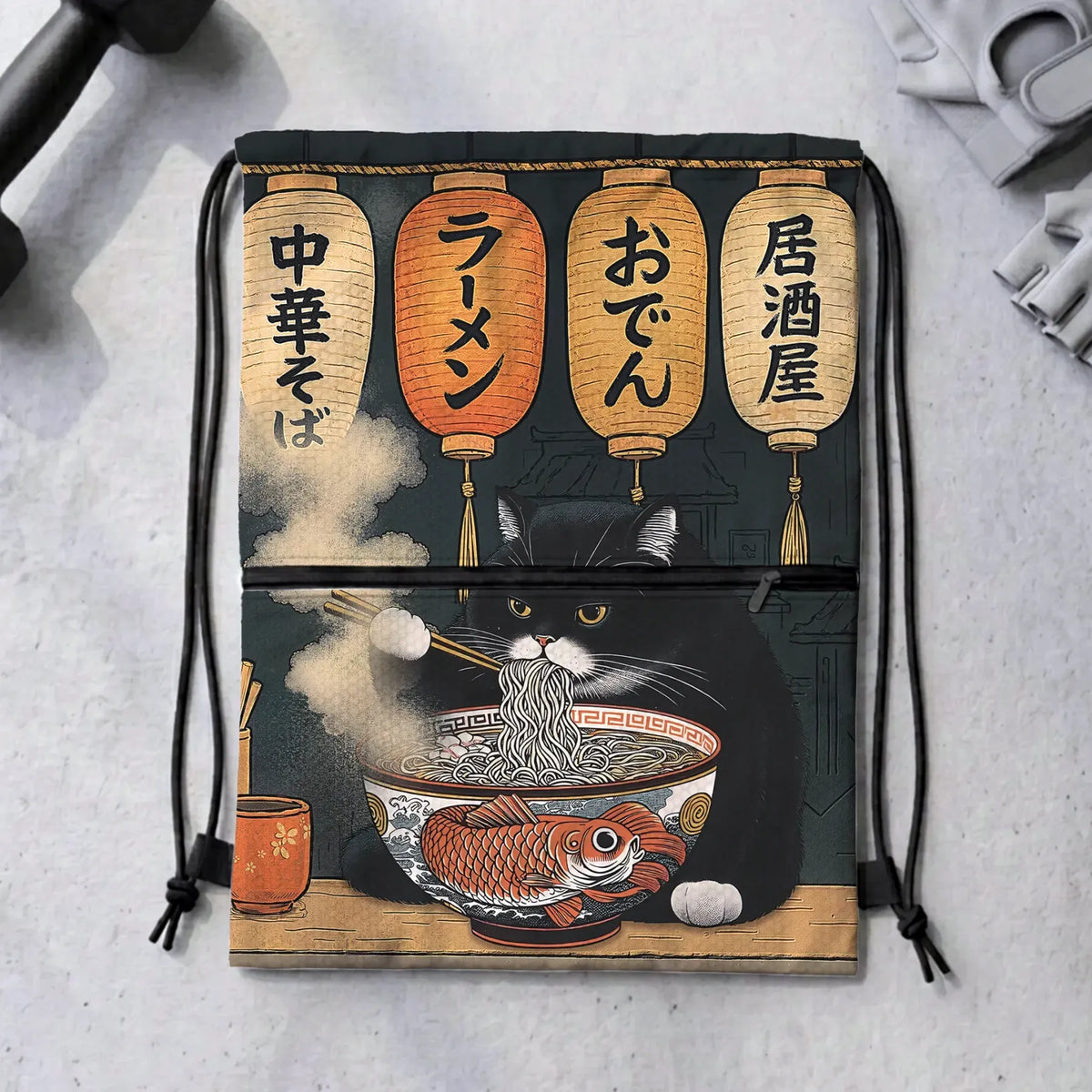 Trending Fat Cat Ramen Drawstring Backpack