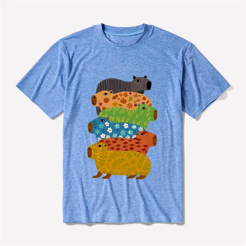 Kyoto-Lion Colorful Capybaras Cotton Blend T-Shirt