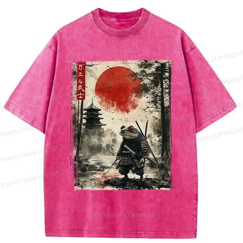 Kyoto-Lion Retro Frog Samurai Japan Washed T-Shirt