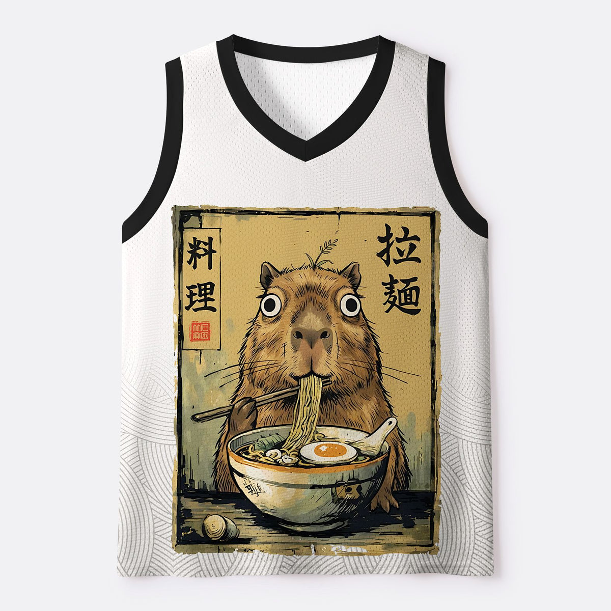 Kyoto-Lion Cute Capybara Eating Ramen Mesh Tank Top