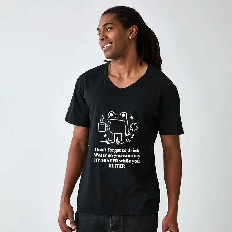Kyoto-Lion Frog Says Drink Water V-Neck Classic T-Shirt