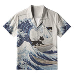 Kyoto-Lion Black Cat Surfing Aloha Hawaiian Shirt
