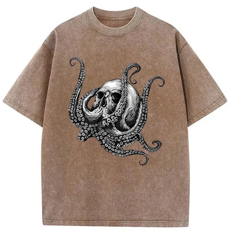Kyoto-Lion Skeleton Octopus Washed T-Shirt