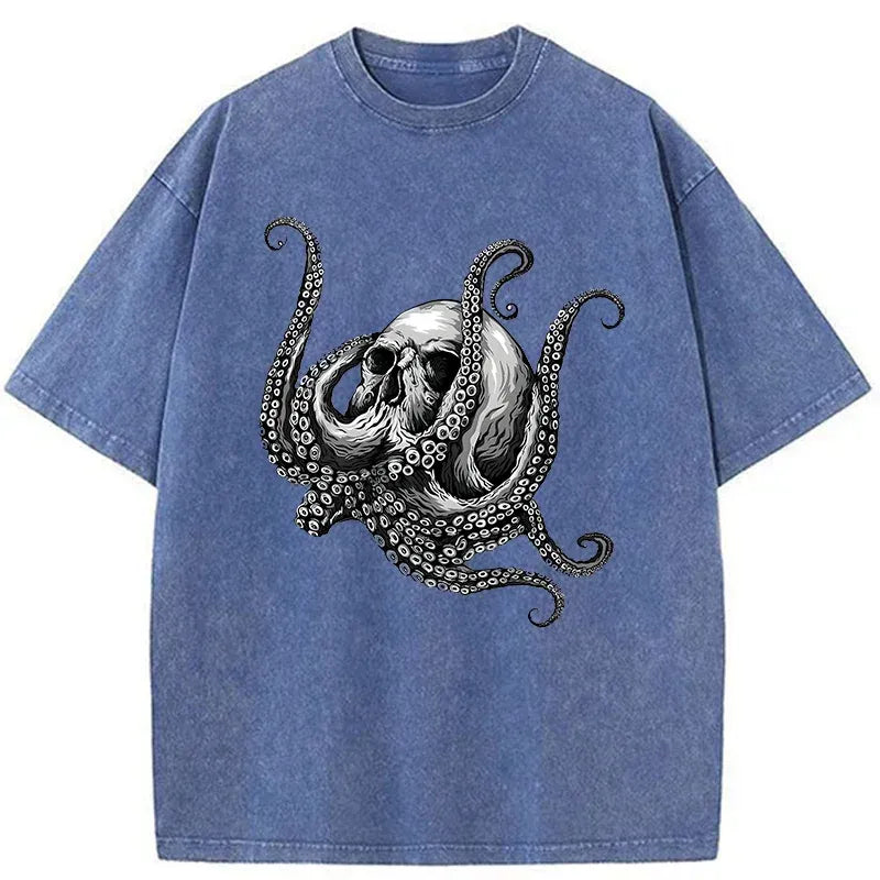 Kyoto-Lion Skeleton Octopus Washed T-Shirt