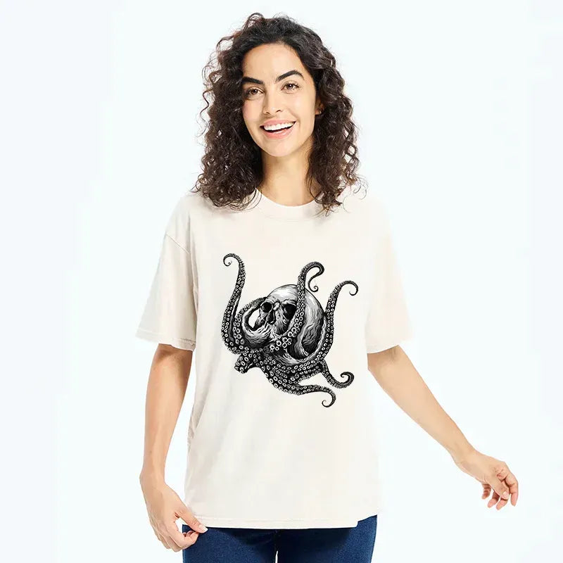Kyoto Lion Skeleton Octopus Washed T-Shirt