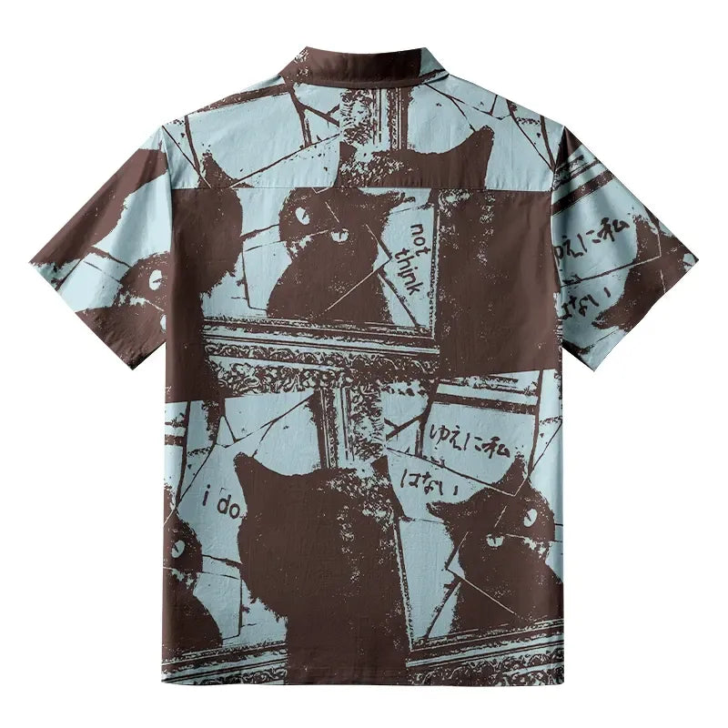 Kyoto Cat Mirror Shirt Casual Summer