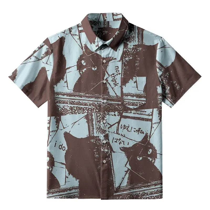 Japanese Cat Button-up Shirt for Daily Wear