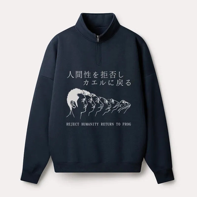 Japanese Frog Half Zip Fleece Sweatshirt