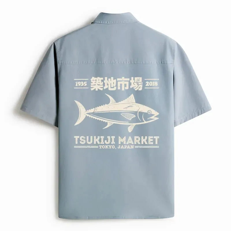 Kyoto-Lion Retro Tsukiji Fish Market Streetwear Tokyo Work Shirt